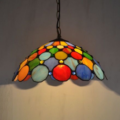 Multi-Color Dot Pendant Light 1 Light 12 Inch Antique Style Glass Hanging Light for Cafe