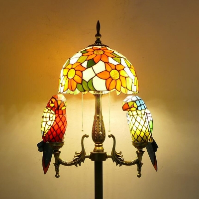 Multi-Color Sunflower Floor Lamp with Butterfly/Parrot 4 Lights Rustic Style Standing Light for Living Room