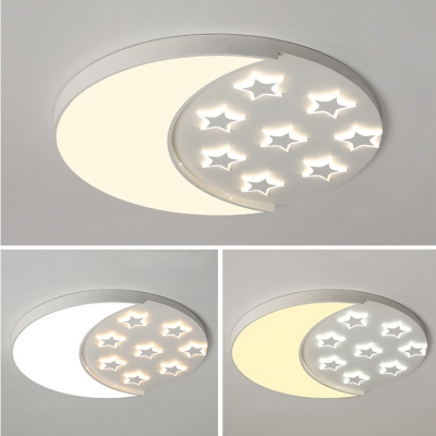 Night View LED Flushmount Light Kids Metal White Ceiling Light in Warm/White for Nursing Room