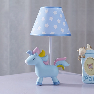 Resin Cartoon Unicorn Desk Light Child Bedroom 1 Light Lovely Dimmable LED Study Light in Blue