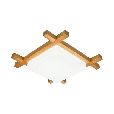 Square Study Room LED Ceiling Mount Light Acrylic Wood Japanese Style Ceiling Fixture in Warm/White