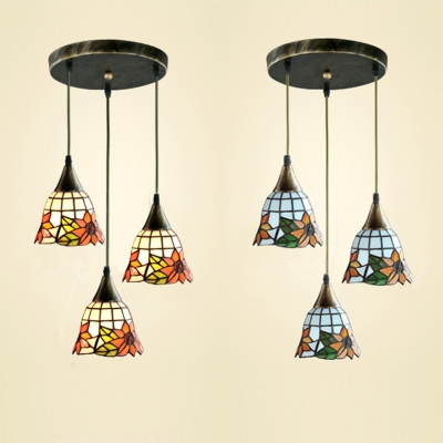 Stained Glass Bead/Sunflower Pendant Light Dining Table 3 Lights Tiffany Vintage Hanging Light