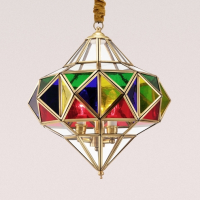 Stained Glass Candle Pendant Light with Shade Restaurant 3 Lights Colonial Style Chandelier