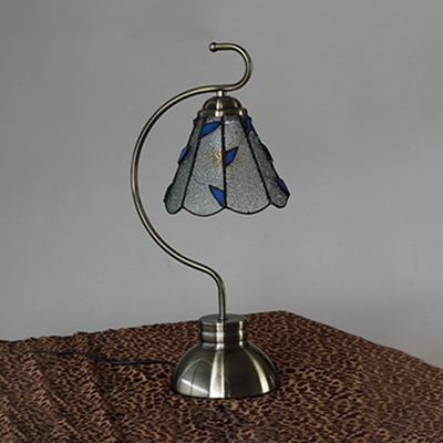 Tiffany Beige/Clear/White Desk Light Cone Shade 1 Head Art Glass Desk Lamp for Child Bedroom