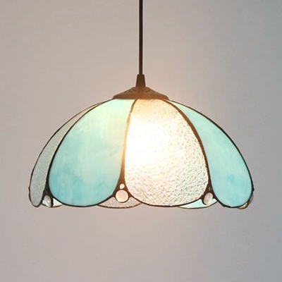 Tiffany Modern Pendant Light with Petal Shade & Beads 1 Light Glass Hanging Lamp for Bedroom