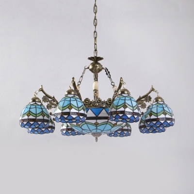 Tiffany Style Dome Shade Chandelier Stained Glass Hanging Light for Living Room Villa