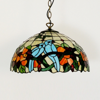 Tiffany Vintage Bowl Hanging Light Stained Glass 1 Light Suspension Light for Dining Room