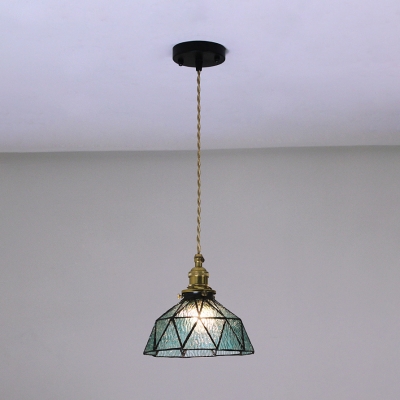 Traditional Bowl Pendant Light Faceted Glass 1 Light Black/Brass Canopy Ceiling Light for Corridor