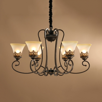Vintage Style Bell Shade Chandelier 3/5/6/8 Lights Frosted Glass Hanging Light for Foyer Bathroom