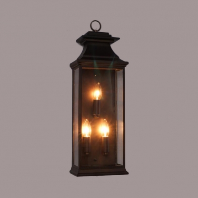 Vintage Style Fake Candle Wall Lamp with Shade 3 Lights Bronze Wall Light for Front Door