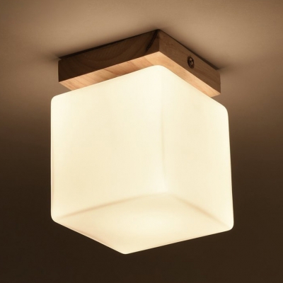White Cube LED Ceiling Flush Light 1 Head Simple Style Glass E27 Ceiling Light for Bedroom