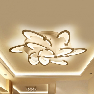 White Floral LED Semi Flush Light 6/9 Lights Cartoon Acrylic LED Ceiling Fixture for Girl Bedroom