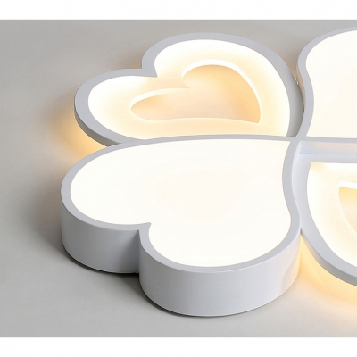 White Four-Heart LED Ceiling Lamp Kids Metal Flush Mount Light in Warm/White for Study Room