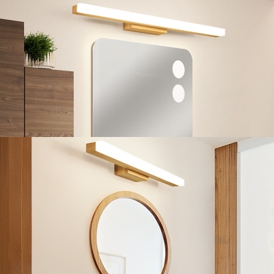 Wood Linear LED Vanity Lighting 16/23.5/31.5 Inch Nordic Style Waterproof Wall Light in Beige for Dressing Room