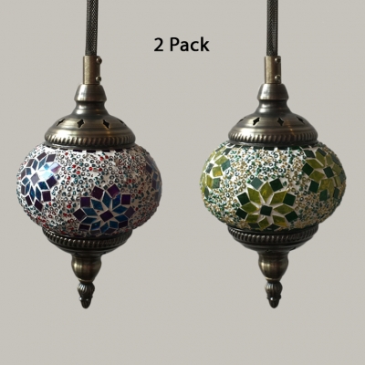 1/2 Pack Moroccan Spherical Pendant Light Glass 1 Light Blue/Green Hanging Light for hallway(not Specified We will be Random Shipments)