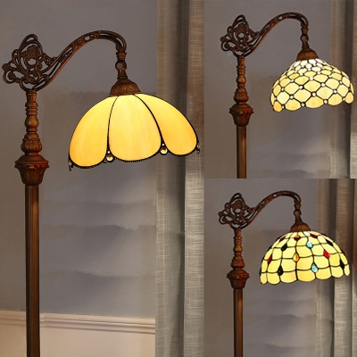1 Light Bowl Standing Light Tiffany Antique Glass Floor Lamp Floor Lamp in Bronze for Dining Room