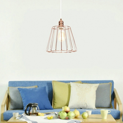 1 Light Caged Ceiling Light Rustic Style Metal Pendant Lamp in Rose Gold for Balcony Foyer