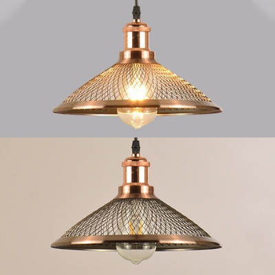 1 Light Etched Cone Pendant Light Antique Style Mesh Screen Hanging Light in Rose Gold for Kitchen
