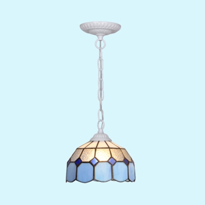 1 Light Lattice Pendant Lamp Tiffany Style Metal Ceiling Light in Black/Blue/White for Foyer