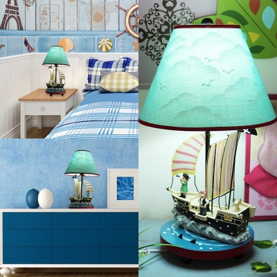 1 Light Ship Reading Lamp Mediterranean Style Resin LED Desk Light in Sky Blue for Teen
