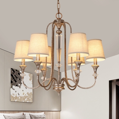 3/6 Lights Tapered Shade Chandelier Traditional Fabric Metal Suspension Light in White for Foyer