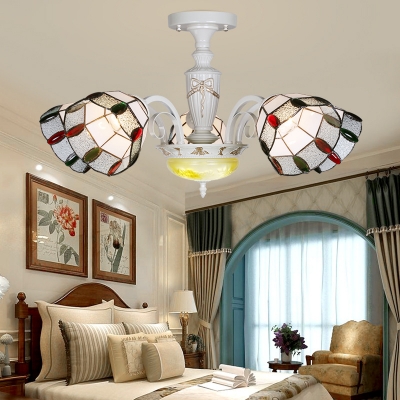 5 Lights Dome Chandelier Tiffany Style Stained Glass Pendant Light for Bedroom Hotel