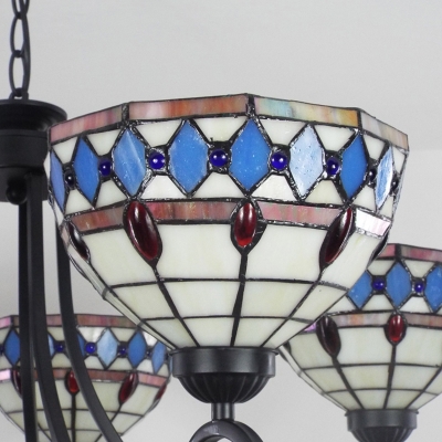5 Lights Dome Pendant Lamp Tiffany Style Stained Glass Chandelier for Living Room Hotel