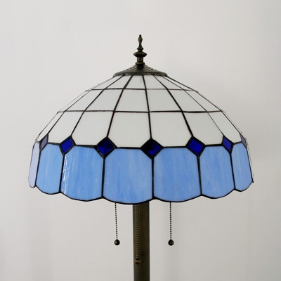 Stained Glass Domed Shade Floor Lamp Dining Room Three Lights Tiffany Stylish Floor Light in Blue