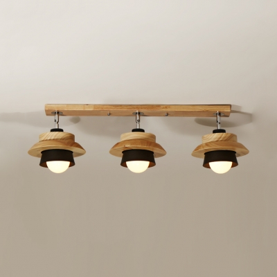 Rotatable Asian Style Ceiling Lamp 1/3 Heads Wood Semi Flush Ceiling Light in Black/White for Cloth Shop