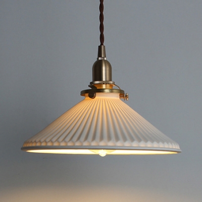 Simple Style Flute Cone Hanging Light 1 Light Ceramics Pendant Light in White for Shop Bar