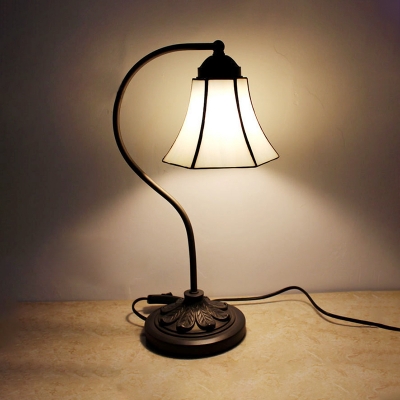 Simple Style Bell Desk Light Art Glass Metal 1 Light Blue/Beige Desk Lamp for Bedside Table