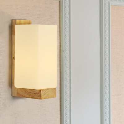 Nodic Lamp Nature Rubber Wood Base Led Wall Light with Acrylic Shade Oblong Sconce