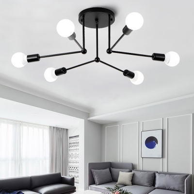 Black/Gold/White Snowflake Semi Flushmount Light 6/8 Bulbs Contemporary Metal Ceiling Lamp for Living Room