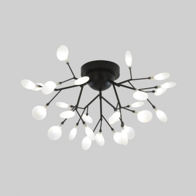 Black Twig LED Semi Flush Ceiling Light 15/27/36/45 Bulbs Modern Metal Ceiling Fixture for Bedroom