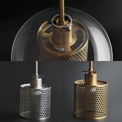 Brass/Chrome Mesh Screen Hanging Light with Globe Shade Modern Stylish Iron Pendant Lamp for Bar
