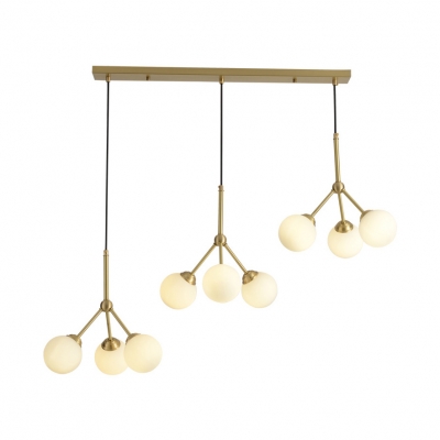 Opal Glass Modo Ceiling Light 3/6/9 Lights Contemporary Hanging Light in Gold for Study Room