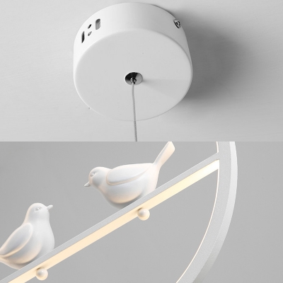 Nordic Stylish Ring Hanging Light with Bird Acrylic White Pendant Light with Warm/White Lighting for Bedroom