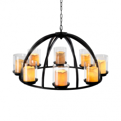 6/8 Lights Candle Chandelier Traditional Metal Glass Pendant Light in Black for Restaurant