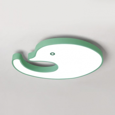 Acrylic Dolphin LED Ceiling Fixture Kindergarten Green/Pink/Yellow Flush Light in Warm/White