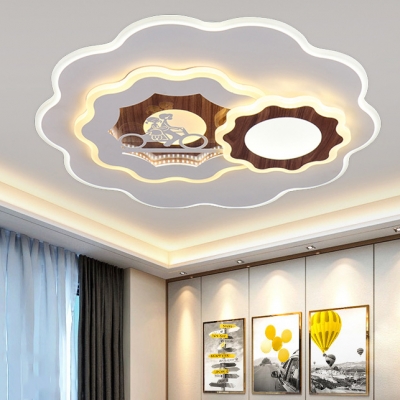 Acrylic Flower Carved Ceiling Light Nordic Style Step Dimming Ceiling Lamp in White for Boy Girl Bedroom