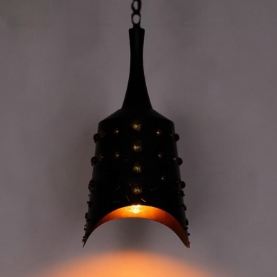 Antique Style Black Hanging Light Ancient China Bell 1 Light Metal Ceiling Light for Bar KTV