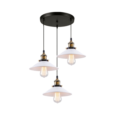 Antique Style Black Pendant Light Cone 3 Lights Metal Hanging Lamp with Linear/Round Canopy for Shop
