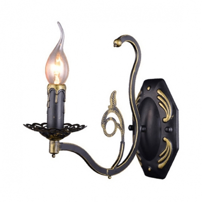 Antique Style Black Wall Lamp Candle Shape 1/2 Lights Metal Sconce Light for Hallway Foyer