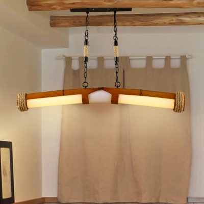 Bamboo Curved Cylinder Ceiling Pendant Restaurant Rustic Style Hanging Light in Beige