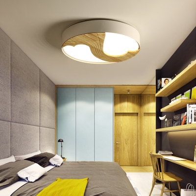 Beige Two Heart Flushmount Light Nordic Style Wood Ceiling Light in Warm/White for Nursing Room