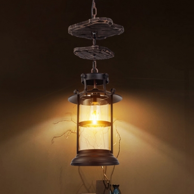 Black Kerosene Hanging Light 1 Light Antique Style Clear Glass Suspension Light for Dining Room