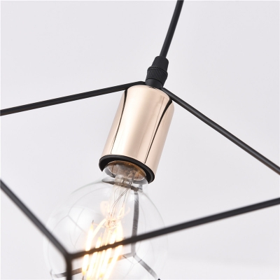 Black Square Cage Hanging Light 1 Light Industrial Metal Ceiling Lamp for Balcony Kitchen