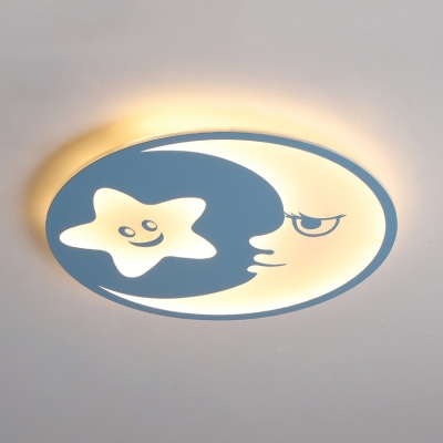 Blue Moon Star Flush Mount Light Cartoon Metal LED Ceiling Light in Warm/White for Kindergarten