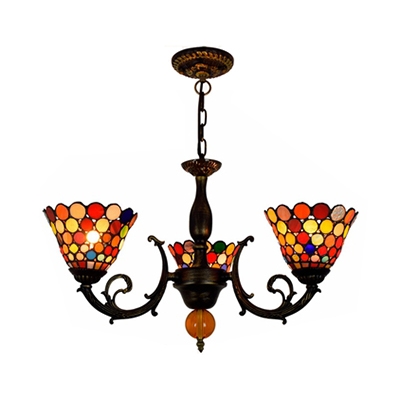 Bowl Shade Dining Room Chandelier Stained Glass 3 Lights Rustic Style Chandelier Light