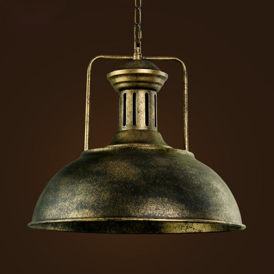 Cafe Domed Shade Pendant Light Metal One Head Antique Stylish Aged Brass/Rust Hanging Lamp